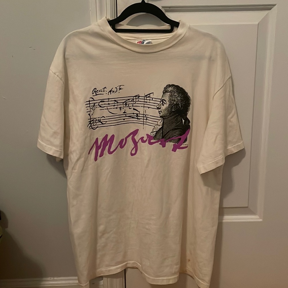 Hanes Beefy Tee Mozart 90's Musical Notes Time After Time Vintage Tee